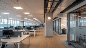 Modern refurbished office interior in Essex after a high quality fit out designed to increase property value.